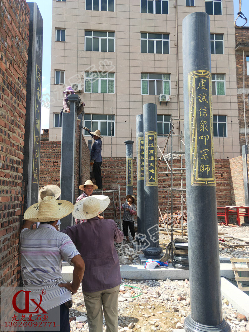 莆田案例:青石石雕龍柱 芝麻灰石雕圓柱