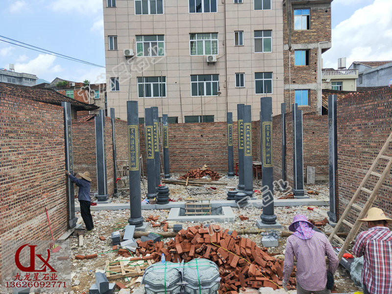 莆田案例:青石石雕龍柱 芝麻灰石雕圓柱